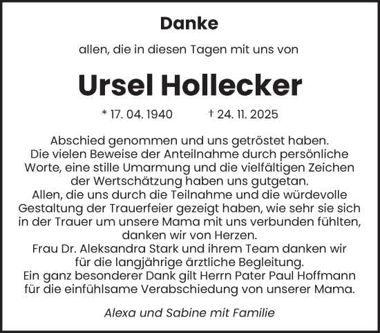 Traueranzeige von Ursel Hollecker von saarbruecker_zeitung