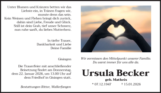 Traueranzeige von Ursula Becker von saarbruecker_zeitung