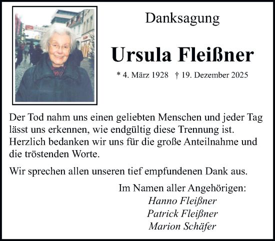 Traueranzeige von Ursula Fleißner von saarbruecker_zeitung