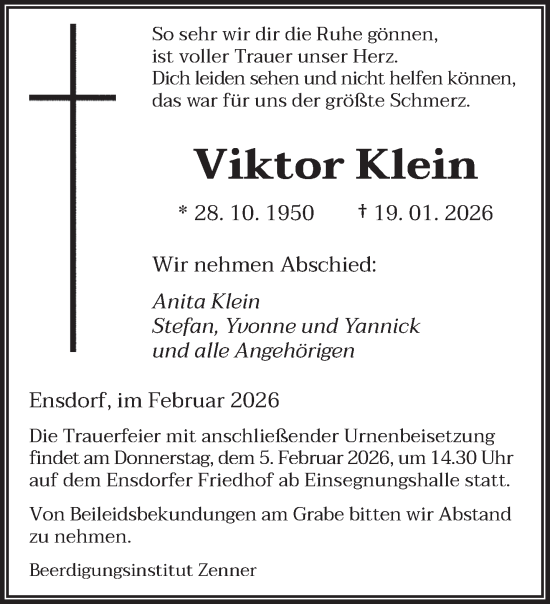 Traueranzeige von Viktor Klein von saarbruecker_zeitung