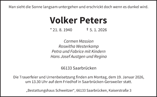 Traueranzeige von Volker Peters von saarbruecker_zeitung