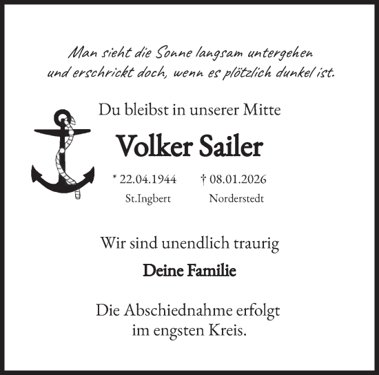 Traueranzeige von Volker Sailer von saarbruecker_zeitung