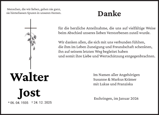 Traueranzeige von Walter Jost von saarbruecker_zeitung