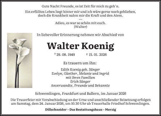 Traueranzeige von Walter Koenig von saarbruecker_zeitung