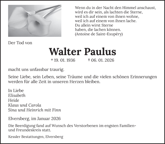 Traueranzeige von Walter Paulus von saarbruecker_zeitung