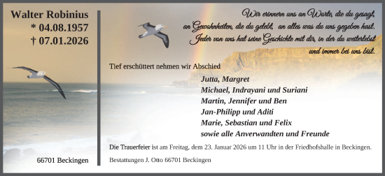 Traueranzeige von Walter Robinius von saarbruecker_zeitung
