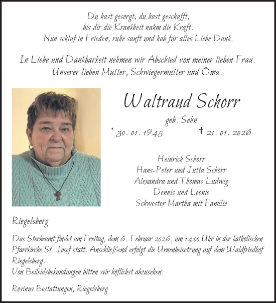 Traueranzeige von Waltraud Schorr von saarbruecker_zeitung