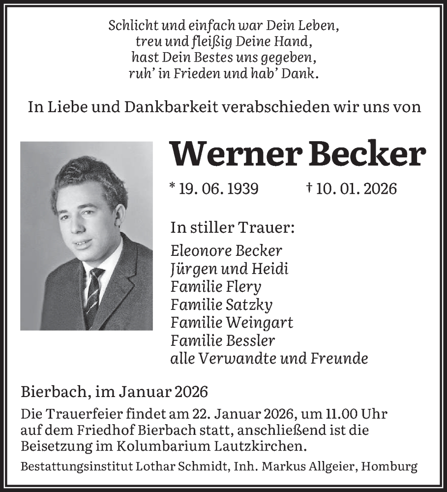  Traueranzeige für Werner Becker vom 17.01.2026 aus saarbruecker_zeitung