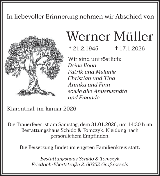 Traueranzeige von Werner Müller von saarbruecker_zeitung