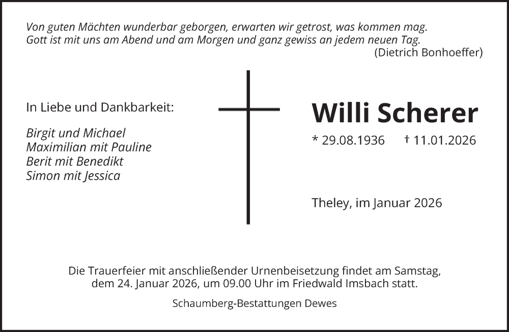  Traueranzeige für Willi Scherer vom 17.01.2026 aus saarbruecker_zeitung