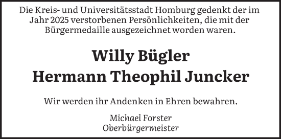 Traueranzeige von Willy Bügler von saarbruecker_zeitung