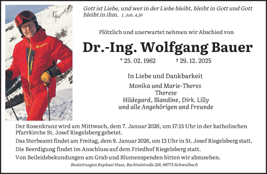 Traueranzeige von Wolfgang Bauer von saarbruecker_zeitung