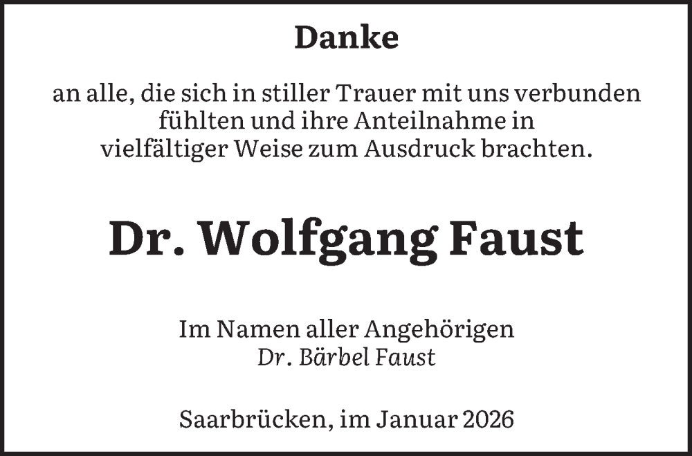  Traueranzeige für Wolfgang Faust vom 03.01.2026 aus saarbruecker_zeitung