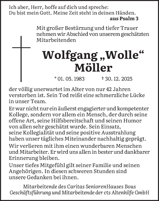 Traueranzeige von Wolfgang Möller von saarbruecker_zeitung