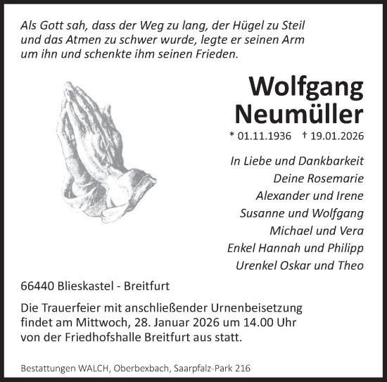 Traueranzeige von Wolfgang Neumüller von saarbruecker_zeitung