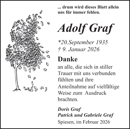 Traueranzeige von Adolf Graf von saarbruecker_zeitung