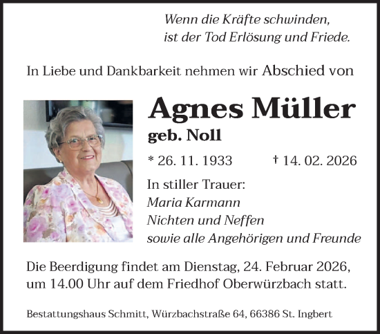 Traueranzeige von Agnes Müller von saarbruecker_zeitung