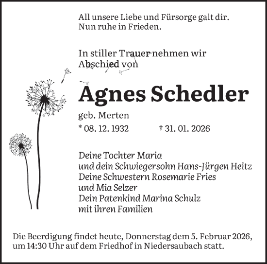 Traueranzeige von Agnes Schedler von saarbruecker_zeitung