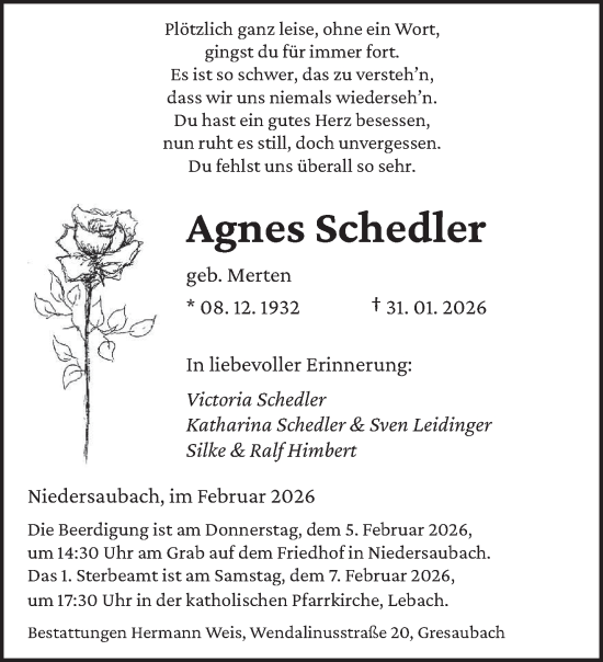 Traueranzeige von Agnes Schedler von saarbruecker_zeitung