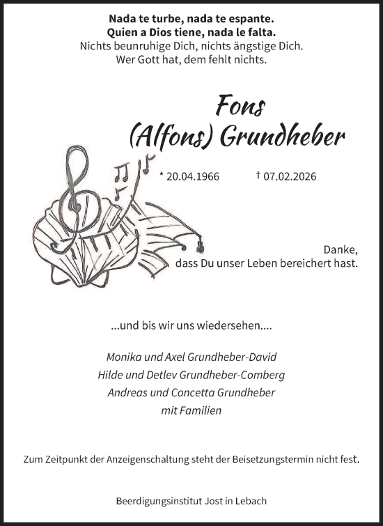 Traueranzeige von Alfons Grundheber von saarbruecker_zeitung