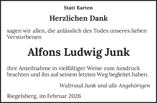 Traueranzeige von Alfons Ludwig Junk von saarbruecker_zeitung