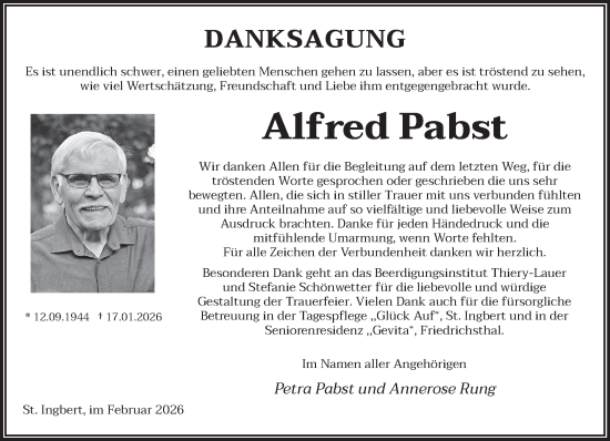 Traueranzeige von Alfred Pabst von saarbruecker_zeitung