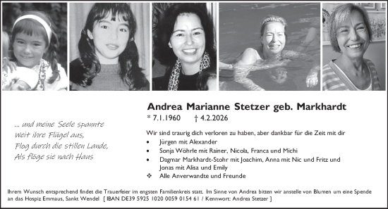 Traueranzeige von Andrea Marianne Stetzer von saarbruecker_zeitung