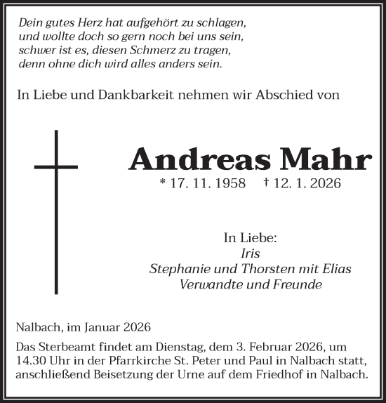 Traueranzeige von Andreas Mahr von saarbruecker_zeitung