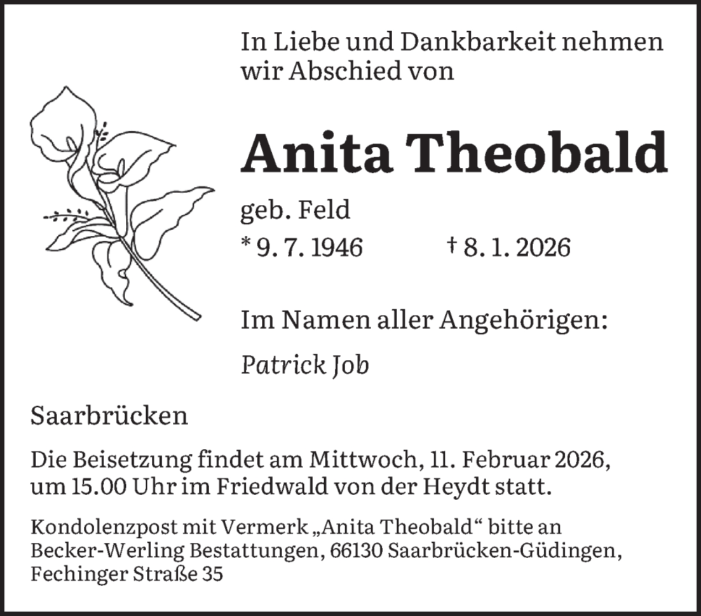  Traueranzeige für Anita Theobald vom 07.02.2026 aus saarbruecker_zeitung
