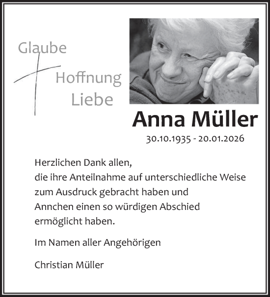 Traueranzeige von Anna Müller von saarbruecker_zeitung