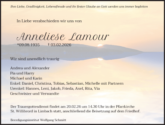 Traueranzeige von Anneliese Lamour von saarbruecker_zeitung