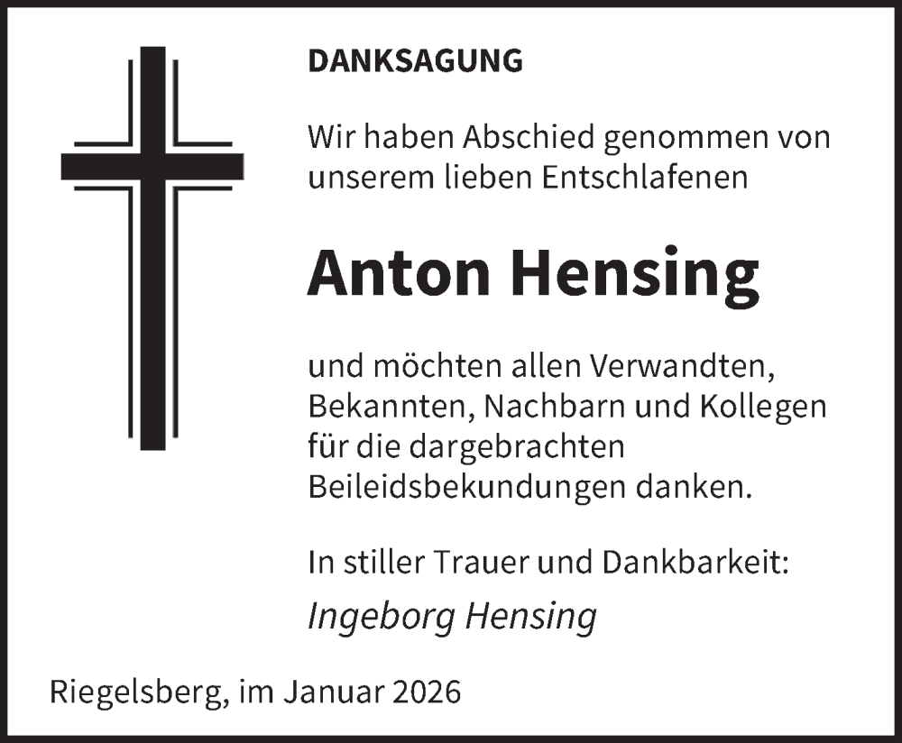  Traueranzeige für Anton Hensing vom 31.01.2026 aus saarbruecker_zeitung