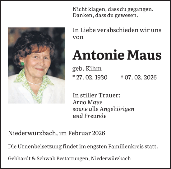 Traueranzeige von Antonie Maus von saarbruecker_zeitung