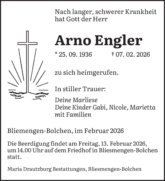 Traueranzeige von Arno Engler von saarbruecker_zeitung