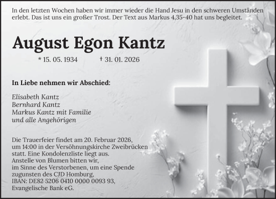 Traueranzeige von August Egon Kantz von saarbruecker_zeitung