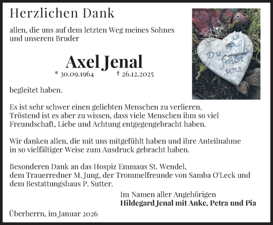 Traueranzeige von Axel Jenal von saarbruecker_zeitung