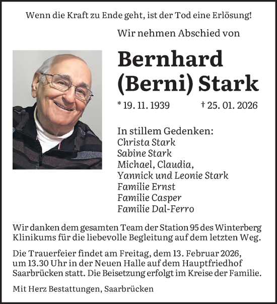 Traueranzeige von Bernhard Stark von saarbruecker_zeitung