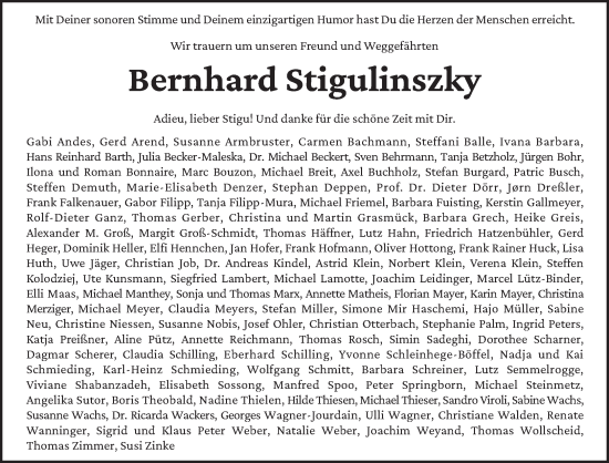 Traueranzeige von Bernhard Stigulinszky von saarbruecker_zeitung