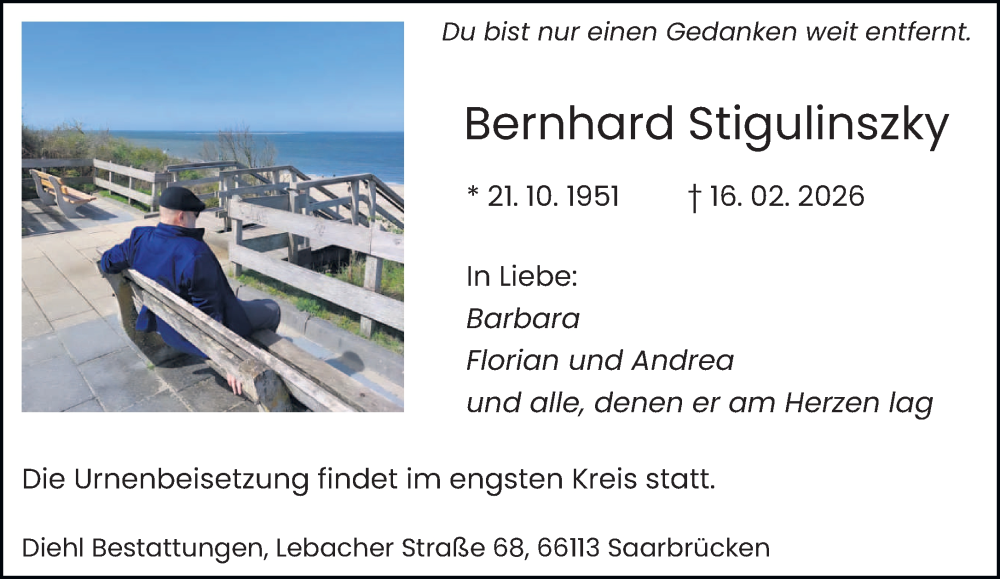  Traueranzeige für Bernhard Stigulinszky vom 28.02.2026 aus saarbruecker_zeitung