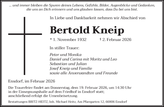 Traueranzeige von Bertold Kneip von saarbruecker_zeitung