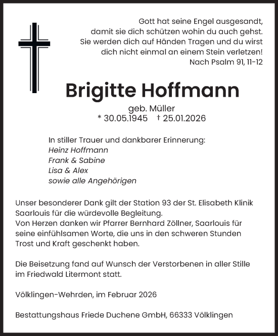 Traueranzeige von Brigitte Hoffmann von saarbruecker_zeitung