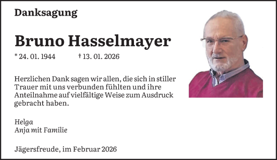 Traueranzeige von Bruno Hasselmayer von saarbruecker_zeitung
