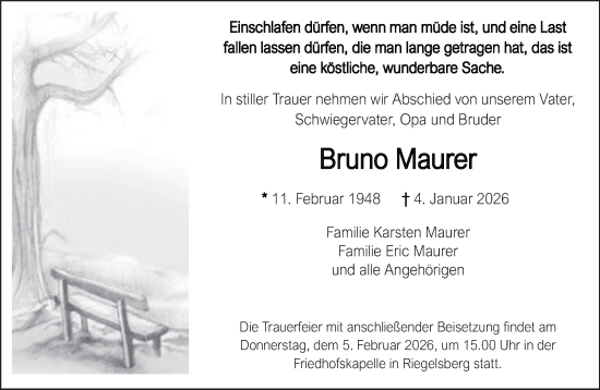 Traueranzeige von Bruno Maurer von saarbruecker_zeitung