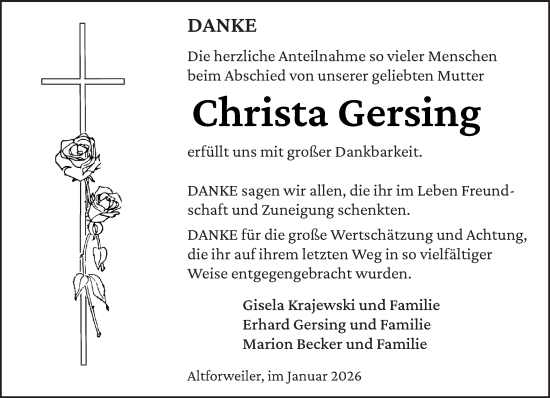 Traueranzeige von Christa Gersing von saarbruecker_zeitung