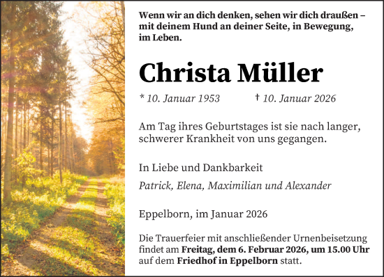Traueranzeige von Christa Müller von saarbruecker_zeitung