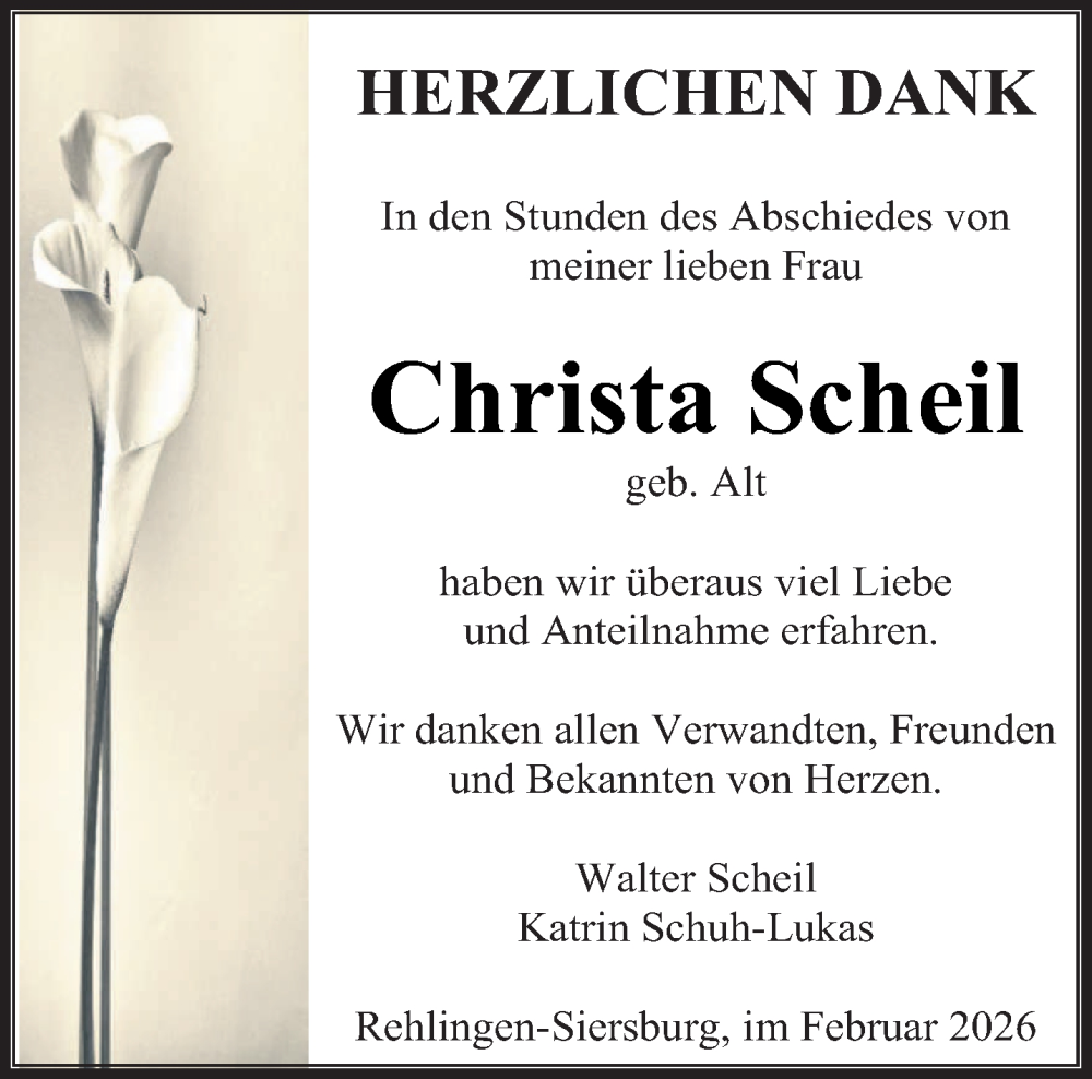  Traueranzeige für Christa Scheil vom 28.02.2026 aus saarbruecker_zeitung