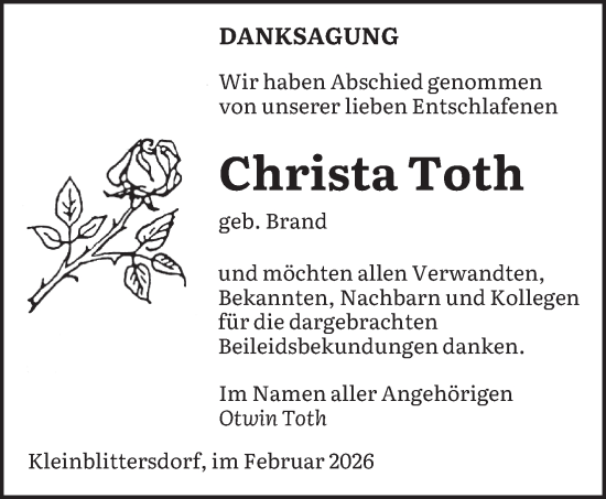 Traueranzeige von Christa Toth von saarbruecker_zeitung
