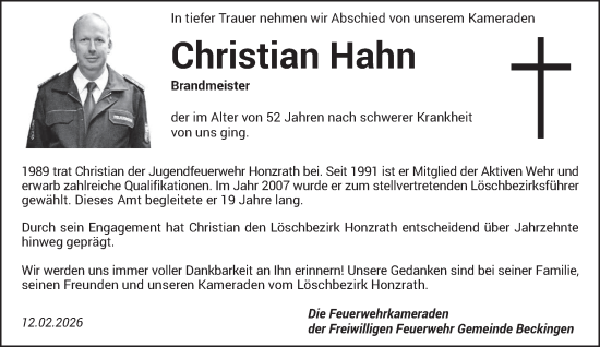 Traueranzeige von Christian Hahn von saarbruecker_zeitung