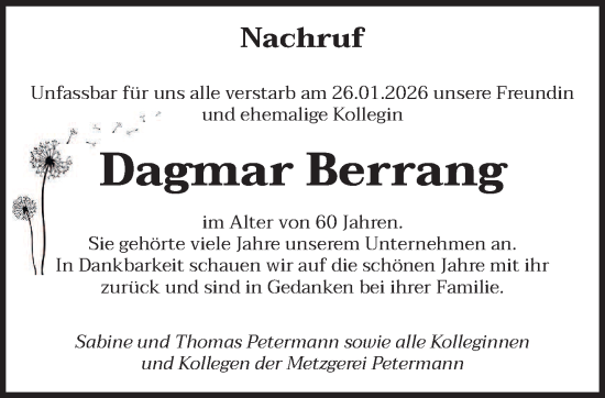 Traueranzeige von Dagmar Berrang von saarbruecker_zeitung