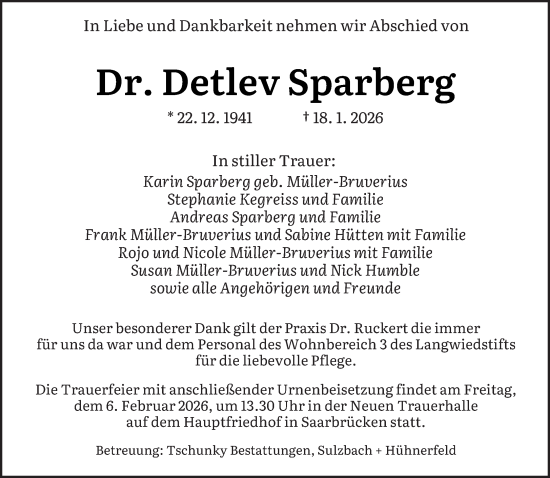 Traueranzeige von Detlev Sparberg von saarbruecker_zeitung